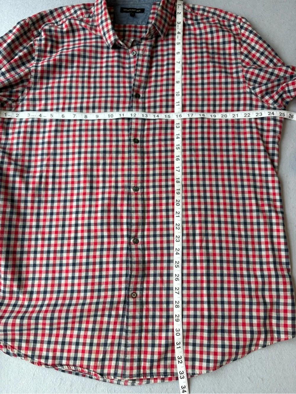 Banana Republic Plaid Navy Red Gray Gingham Lightweight Flannel Sz XXL Tall